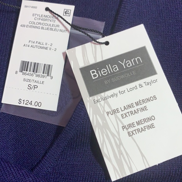 100% pure extra fine merino wool sweater v-neck navy pullover 424 Lord & Taylor - Picture 9 of 17